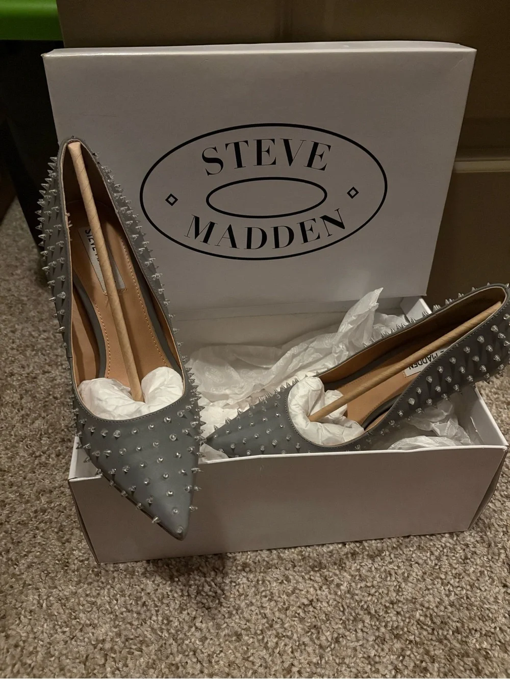 Steve Madden Gray Studded Pointed-Toe Stilettos